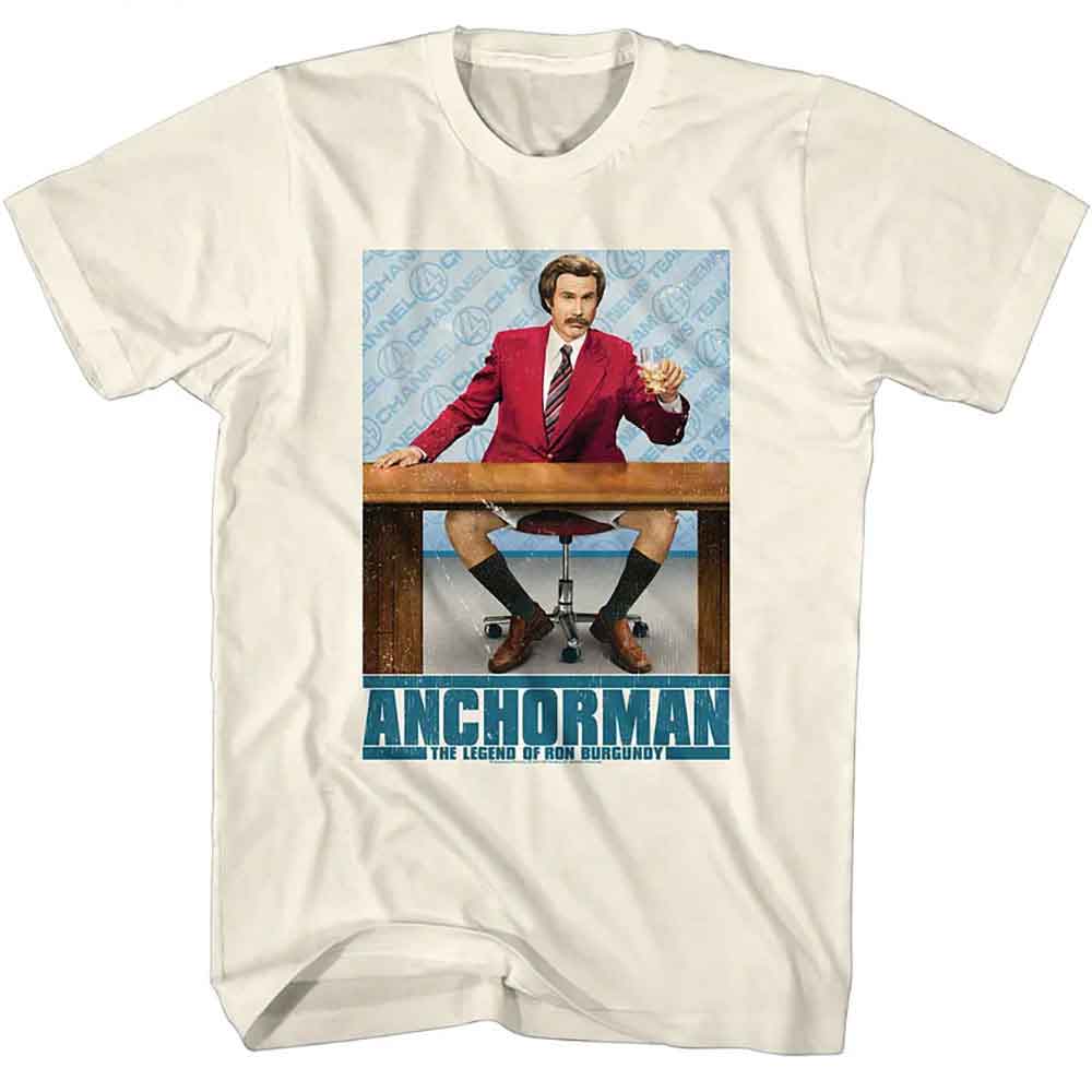 Anchorman - RON AT DESK W/ LOGO Adult Shirt