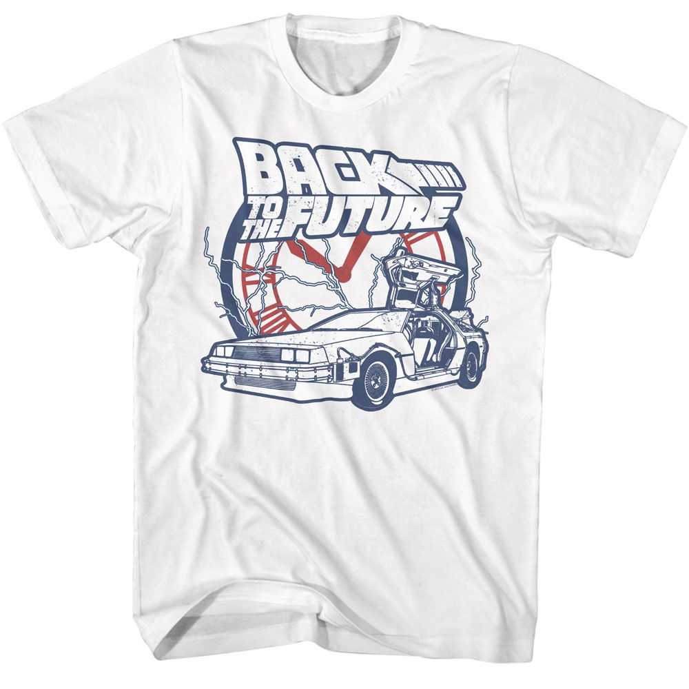 Back to the Future - BACK TO THE FUTURE CLOCK AND LIGHTNING Adult Shirt