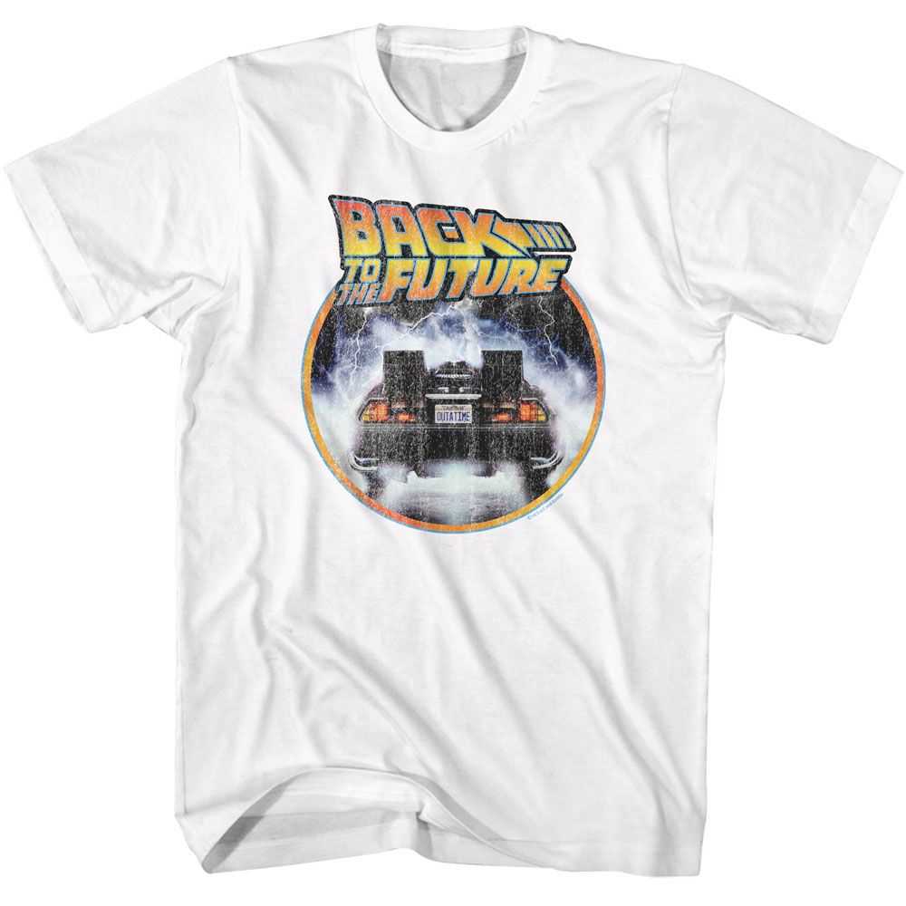 Back to the Future - BTTF LOGO AND CAR CIRCLE Adult Shirt