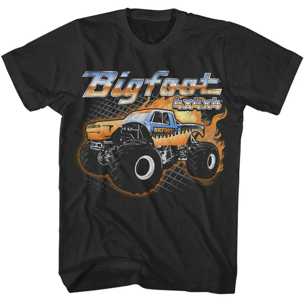 Bigfoot - BIGFOOT TRUCK WITH FLAMES Adult Shirt