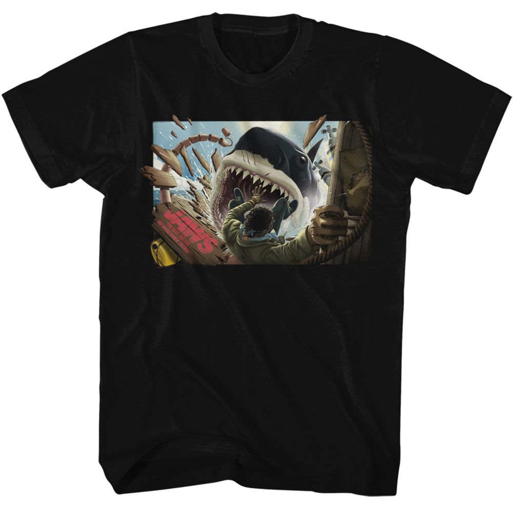 Jaws - JAWS MAN FALLING IN SHARK MOUTH Adult Shirt