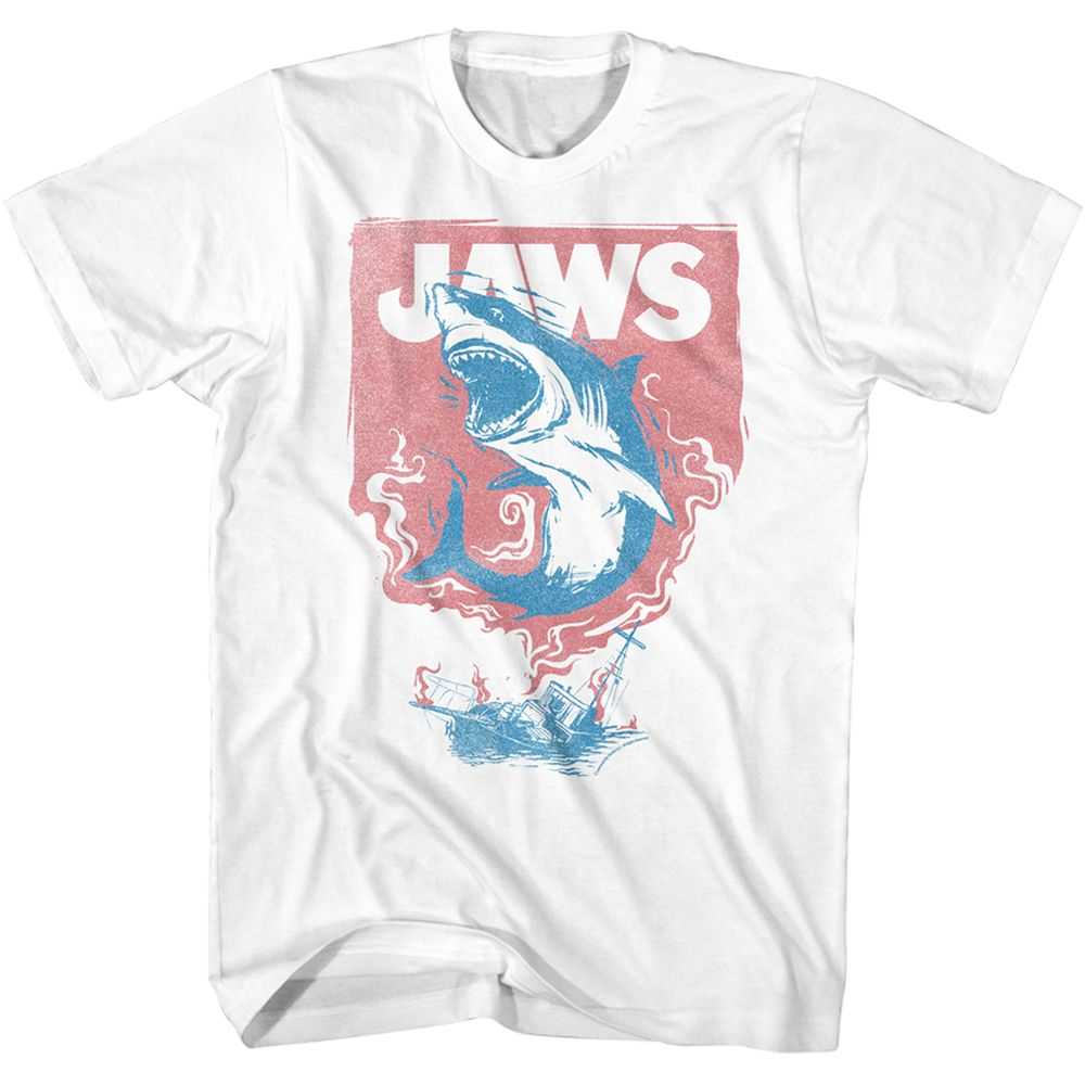 Jaws - SHARK AND BOAT FIRE Adult Shirt
