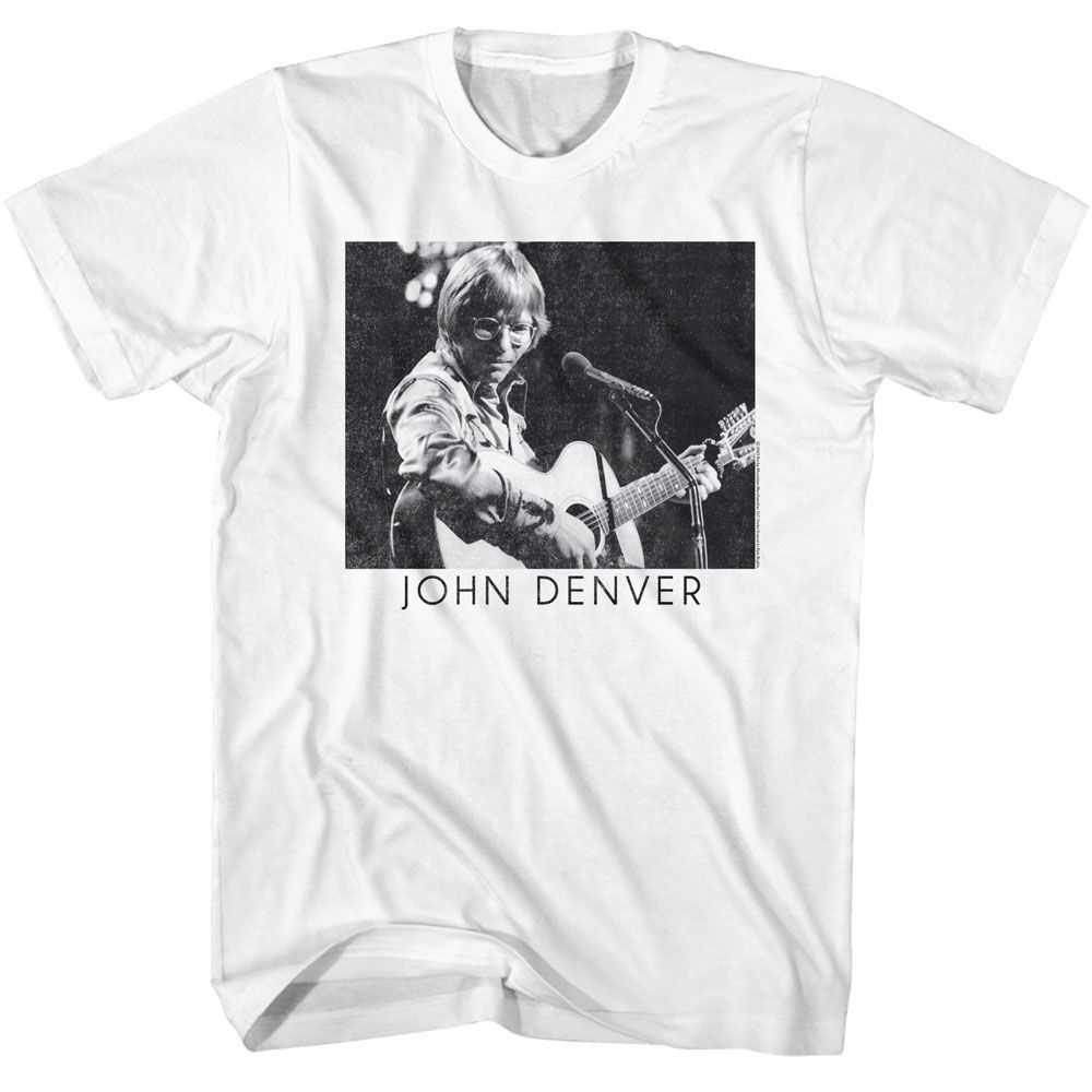 John Denver - JOHN DENVER PLAYING GUITAR BW Adult Shirt