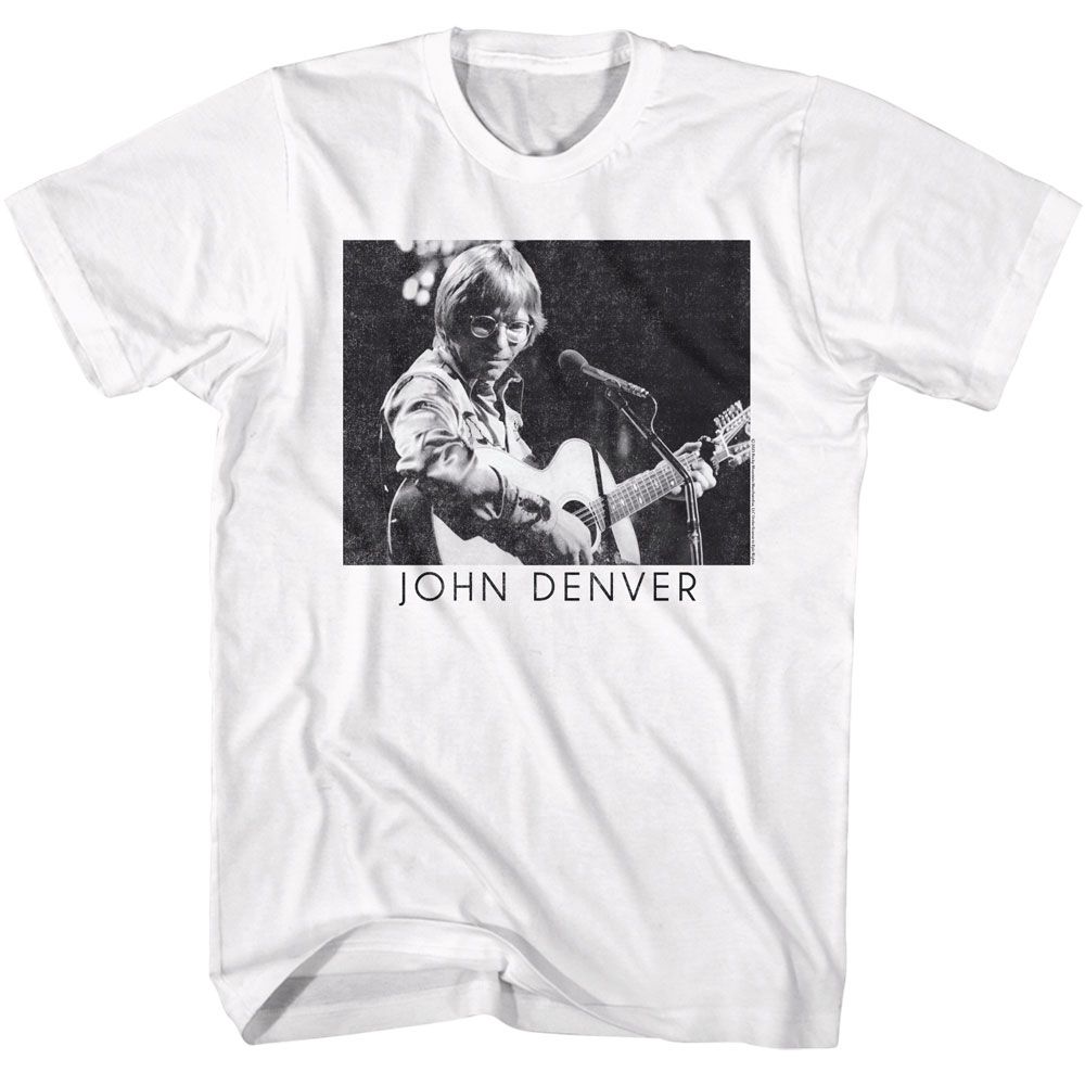 John Denver - JOHN DENVER PLAYING GUITAR BW Adult Shirt