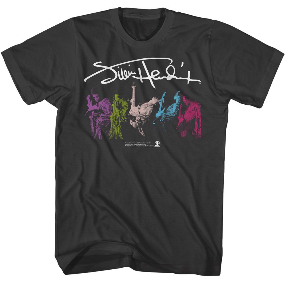Jimi Hendrix - JIMI HENDRIX SIGNATURE AND MULTI PHOTO Adult Shirt