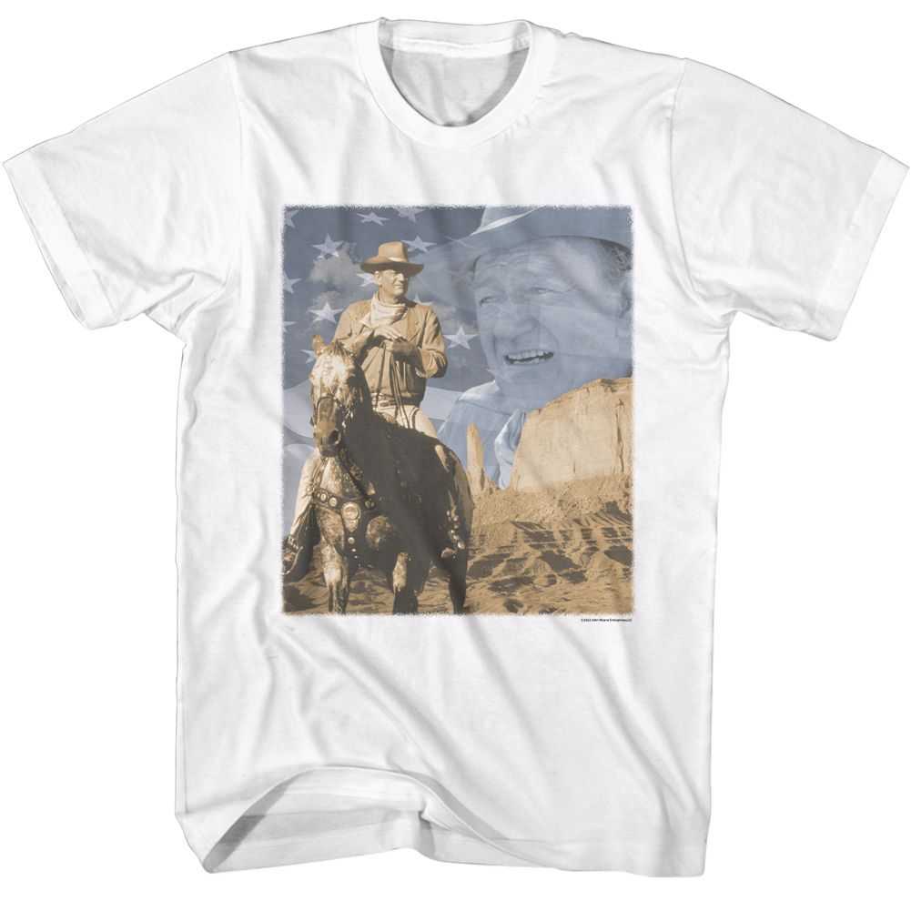 John Wayne - JOHN WAYNE-FLAG AND HORSE Adult Shirt
