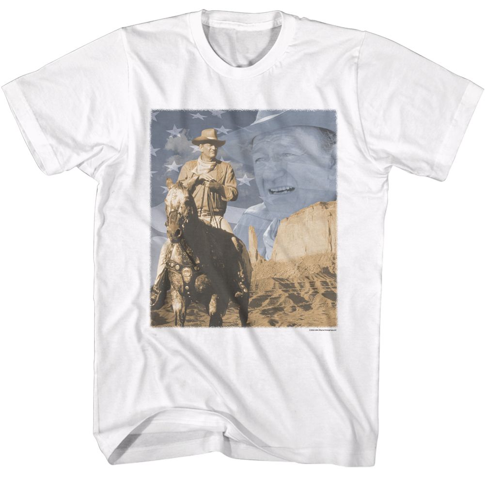 John Wayne - JOHN WAYNE-FLAG AND HORSE Adult Shirt