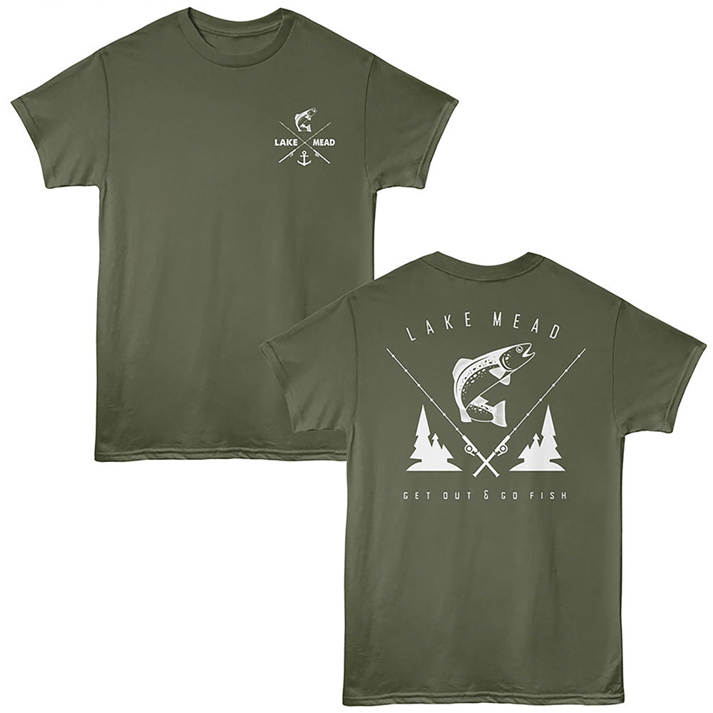 Lantern Press - FISH RODS LAKE MEAD Adult Shirt