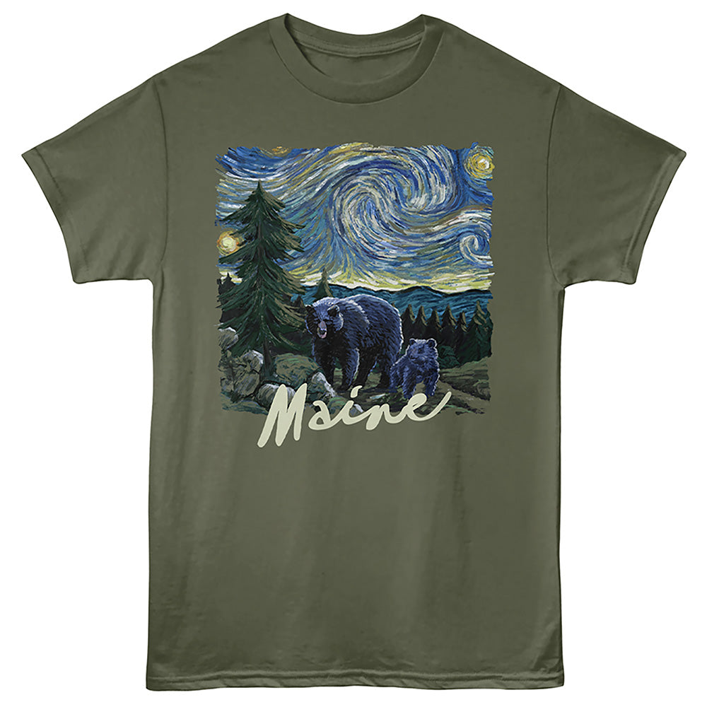 Lantern Press - MAINE STARRY BEARS Adult Shirt