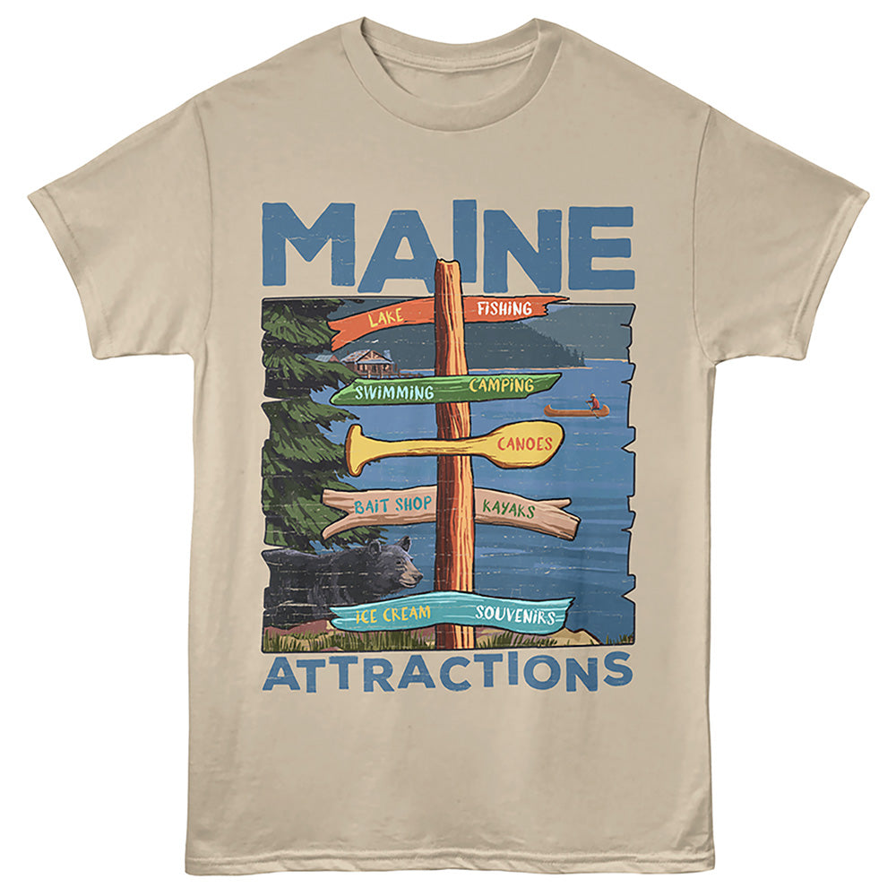 Lantern Press - MAINE ATTRACTIONS Adult Shirt