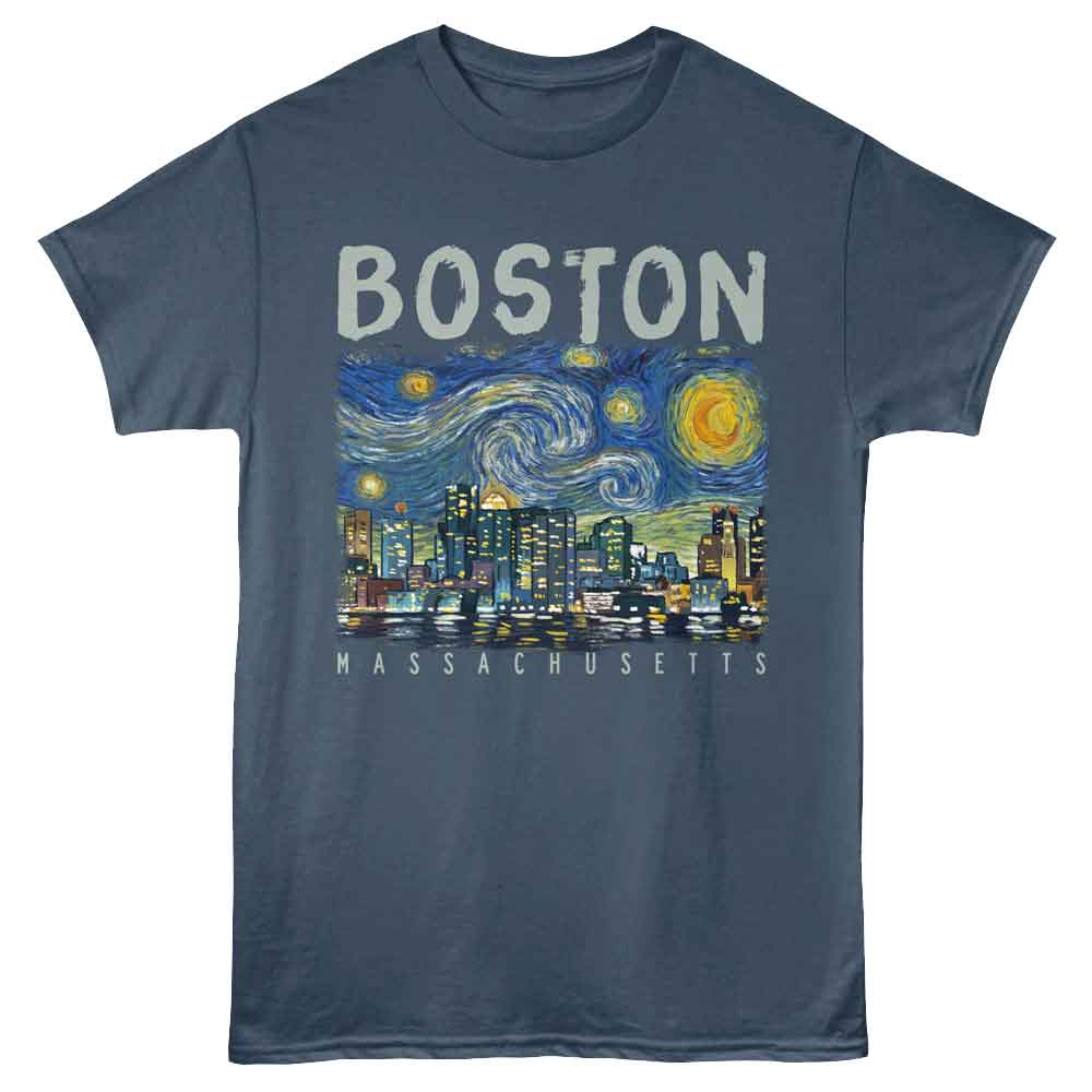 Lantern Press - STARRY BOSTON NIGHT Adult Shirt