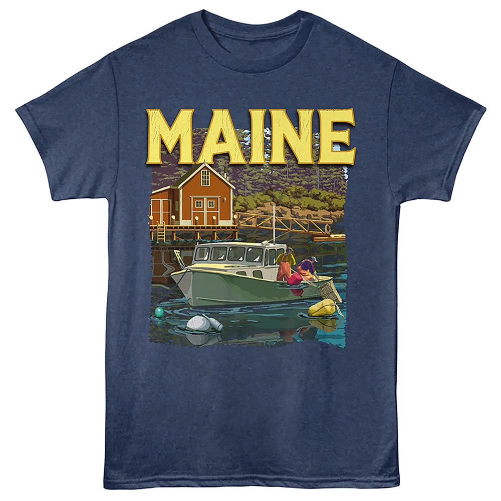 Lantern Press - MAINE LOBSTER BOAT Adult Shirt