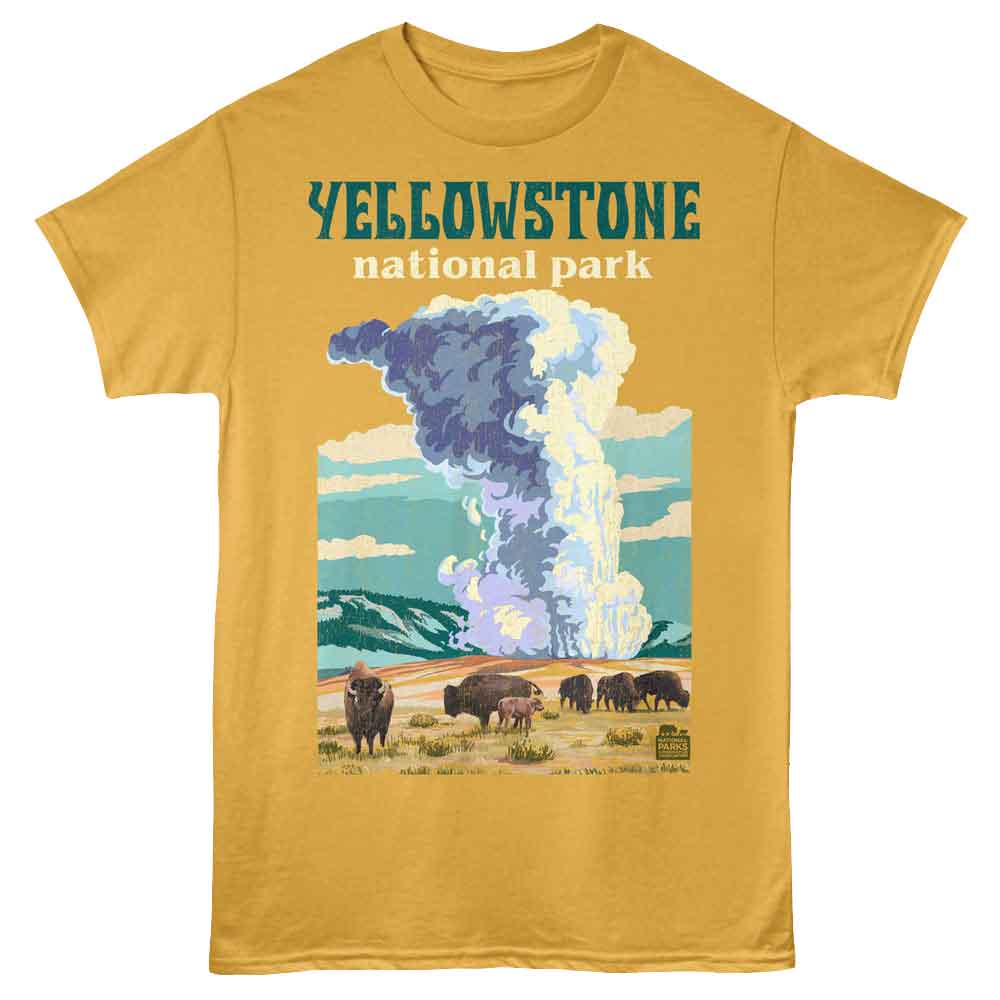Lantern Press NPCA - YELLOWSTONE GEYSER AND BISON Adult Shirt