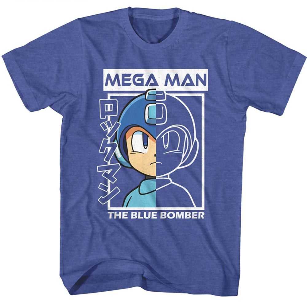 Mega Man - MEGA MAN HALF COLOR HALF OUTLINE Adult Shirt