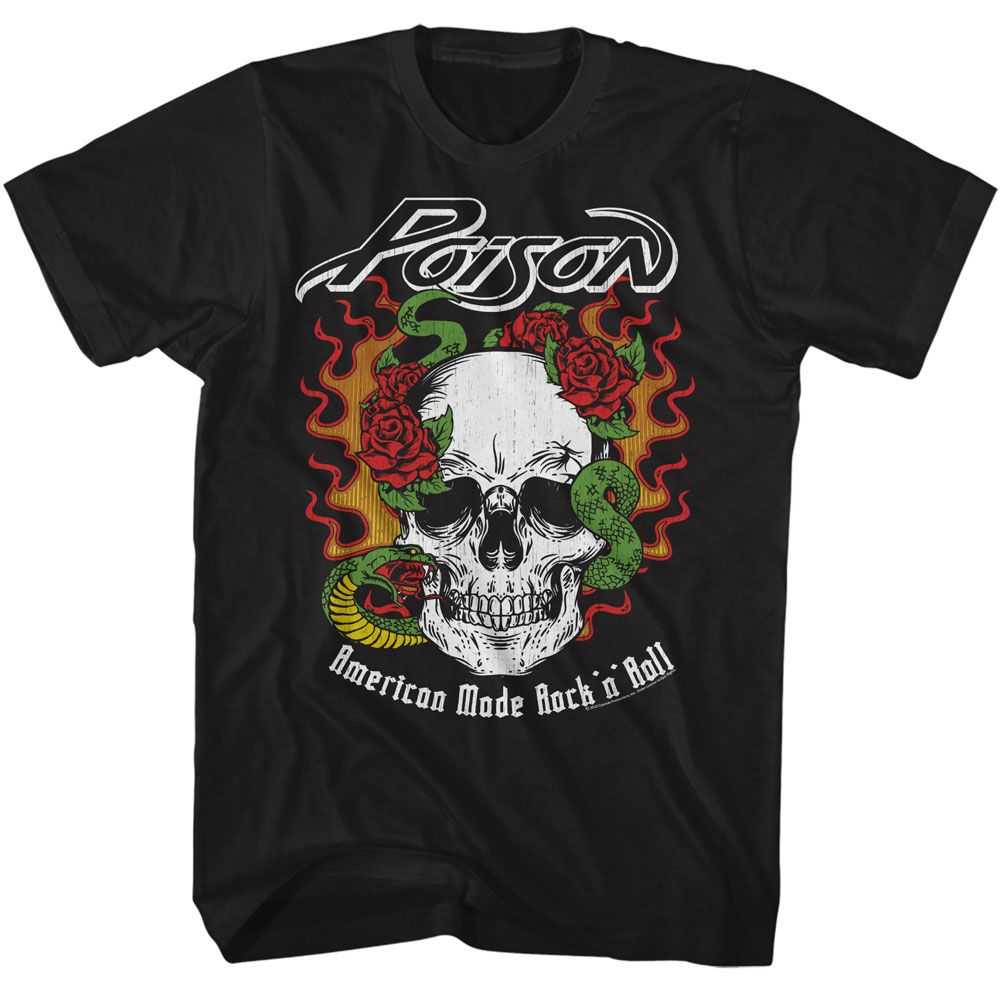 Poison - POISON FLAME SKULL WITH SNAKE Adult Shirt