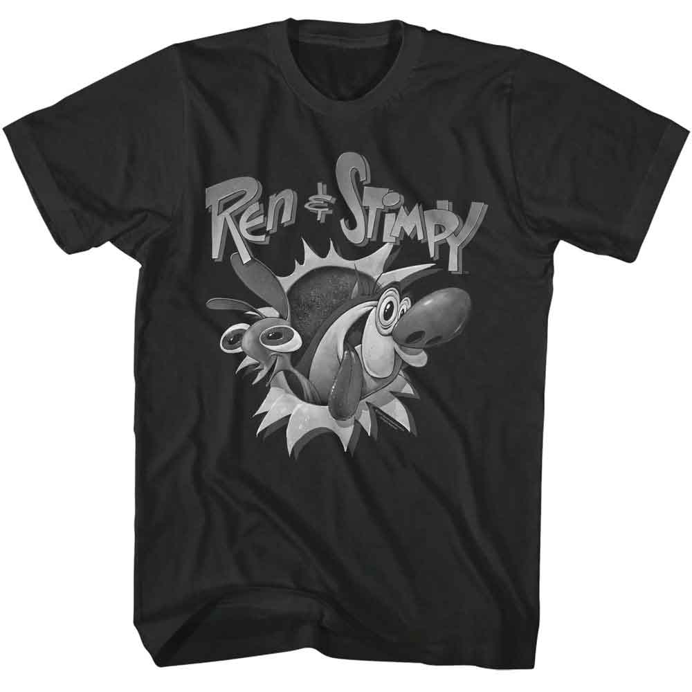 Ren and Stimpy - REN AND STIMPY BW LOGO Adult Shirt