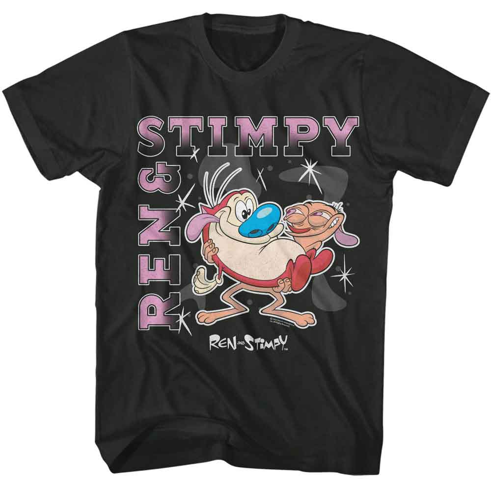 Ren and Stimpy - REN AND STIMPY GRADIENT TEXT SHAPES SPARKLES Adult Shirt
