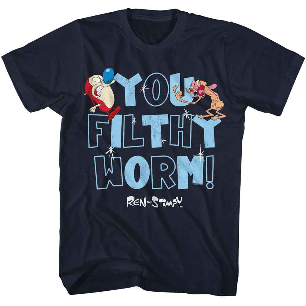Ren and Stimpy - REN AND STIMPY YOU FILTHY WORM Adult Shirt
