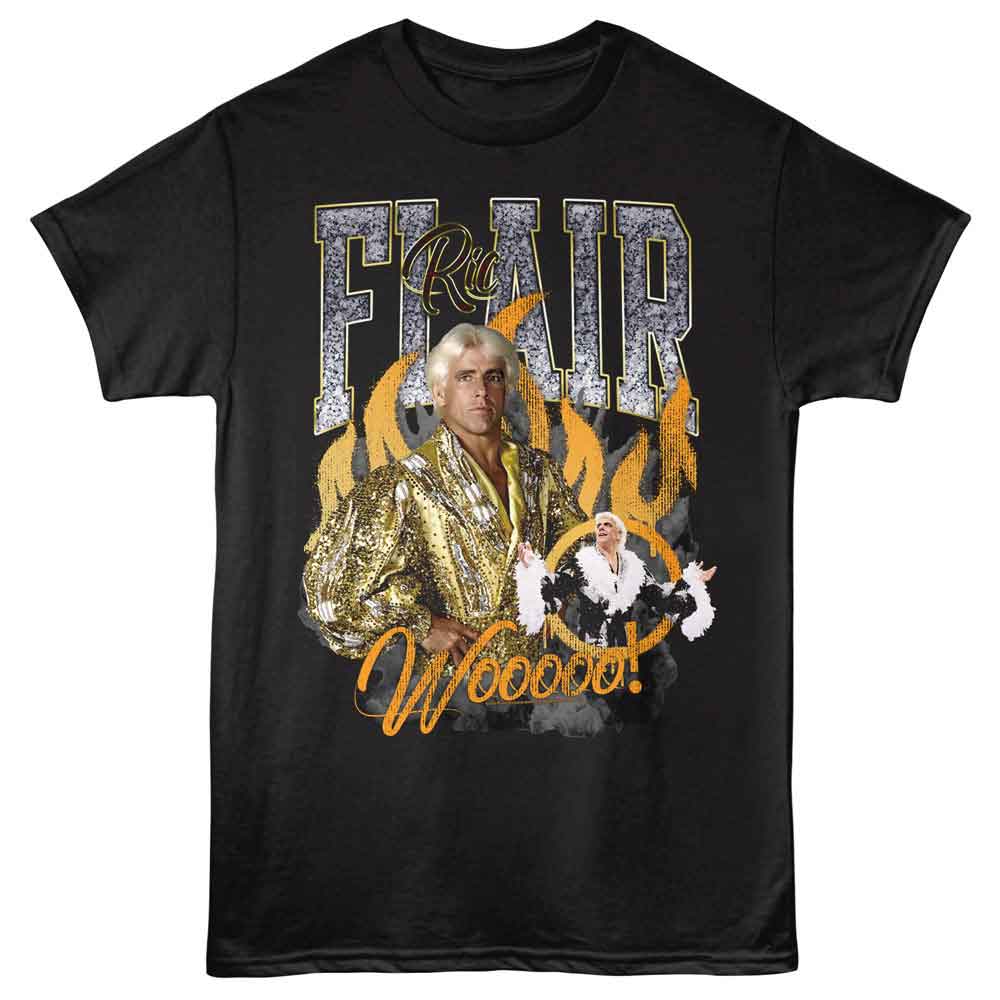 Ric Flair - RIC FLAIR WOOOOO FLAMES Adult Shirt