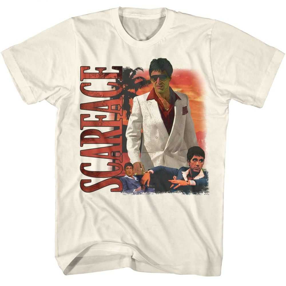 Scarface - SCARFACE PALM TREE SUNSET BG Adult Shirt