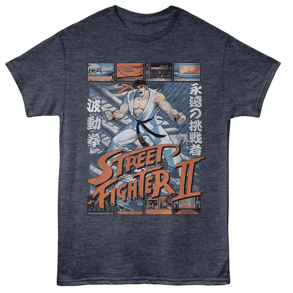 Street Fighter - STREET FIGHTER RYU W VARIOUS GAME SCENES Adult Shirt