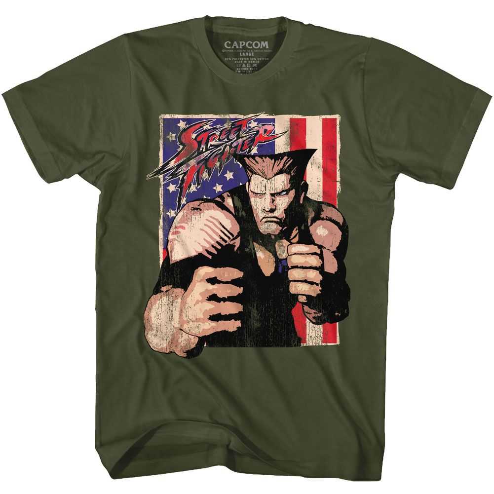 Street Fighter - GUILE WITH FLAG Adult Shirt