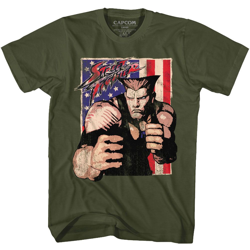 Street Fighter - GUILE WITH FLAG Adult Shirt