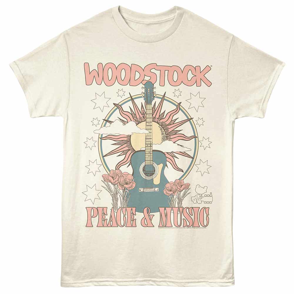 Woodstock - WOODSTOCK SUN FLOWERS GUITAR Adult Shirt
