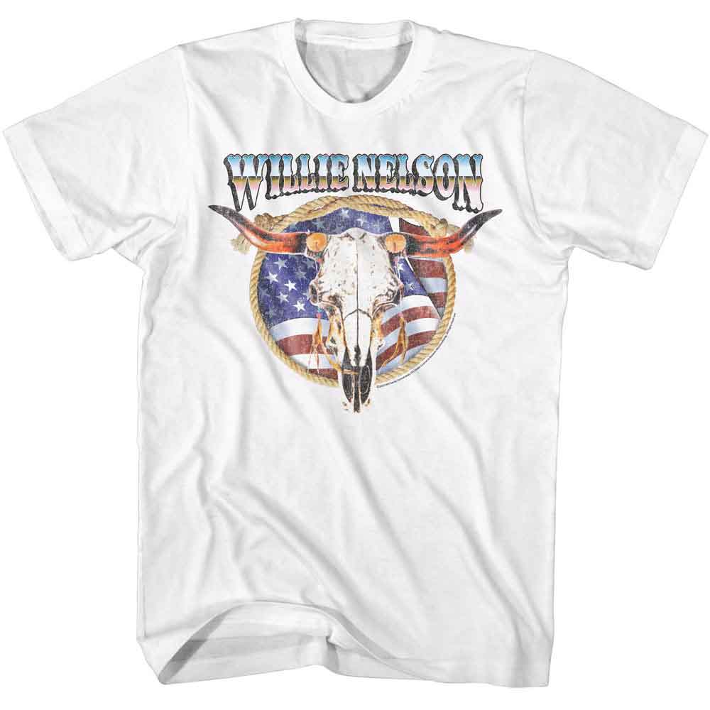 Willie Nelson - WILLIE NELSON COW SKULL AND LASSO Adult Shirt
